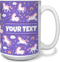 Personalized Mug for Kids - Purple Unicorn - Custom Name/Text, Ceramic Hot Chocolate/Cocoa/Coffee Cup for Girls, Birthday/Christmas/Holiday Gift - 15 oz, White Handle