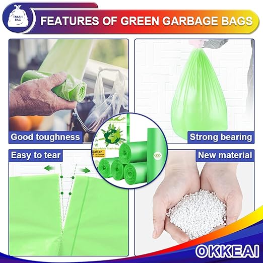 OKKEAI 3 Gallon Small Trash Bags 100 Counts Small Trash Can Liners Garbage Bags Mini 10L Wastebasket Bin Liners Bags for Bathroom Kitchen Bedroom Living Room Office,Green