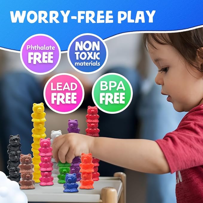 Skoolzy Rainbow Color Stacking Bears Toy_Building_Block 100 pcs Set, Color Matching Toys Sorting Games for Toddler, Preschool, Kindergarten, First Grade