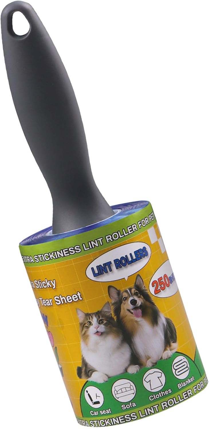 Extra Sticky Lint Rollers for Pet Hair, 250 Sheets, Lint Remover for Dog Cat Hair Removal, Animal Fur, Fuzz, Couch, Clothes Furniture and Carpet Travel-Friendly Grip Handle(1, Blue)