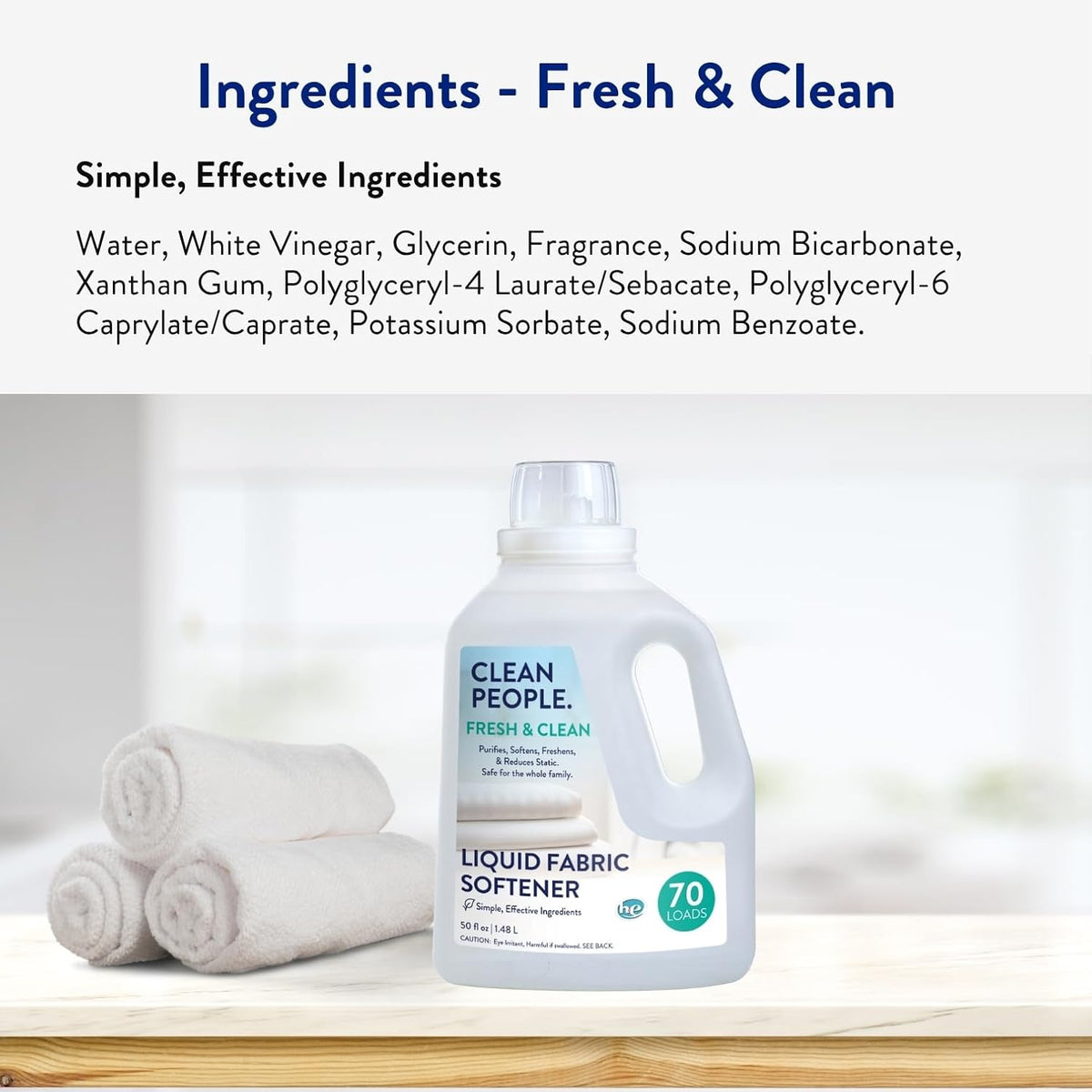 The Clean People Liquid Fabric Softener - Softens & Removes Static Cling - Vegan (100 Fl Oz, Fresh & Clean)