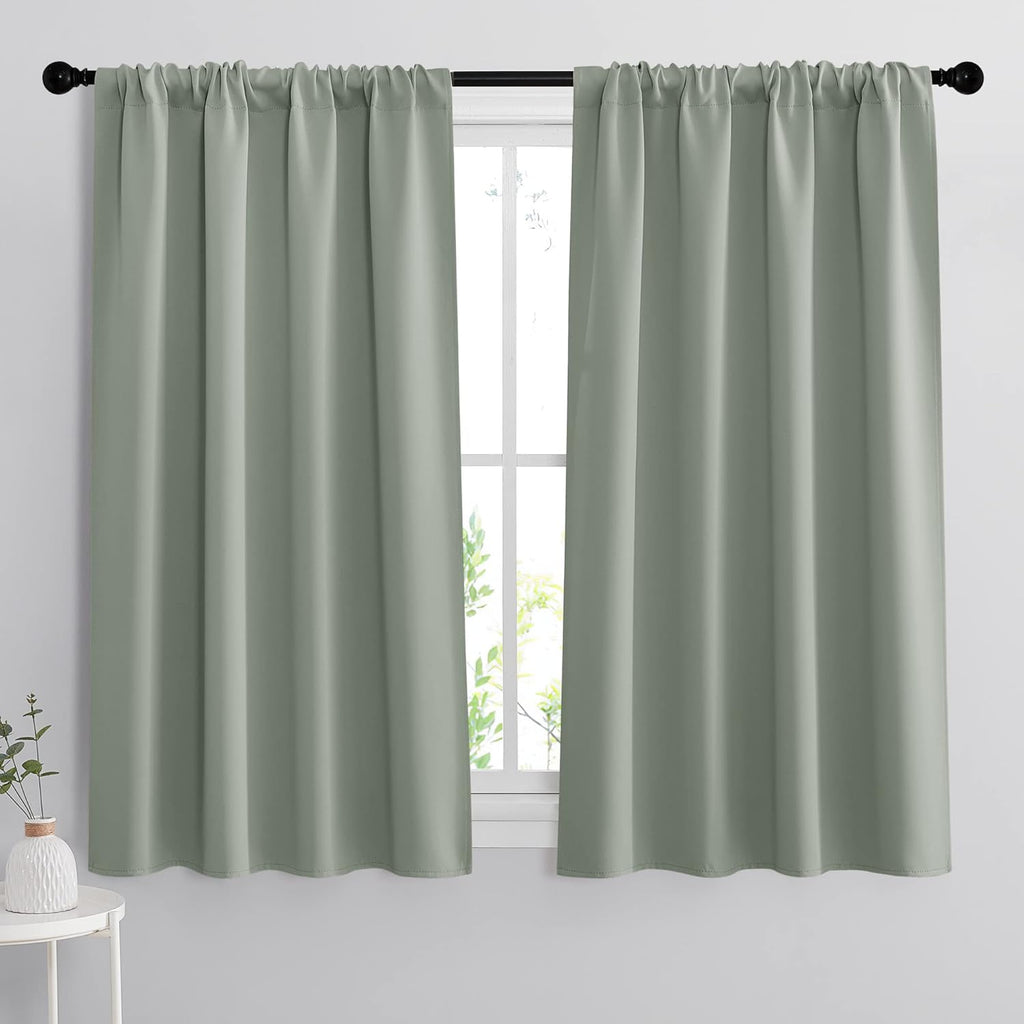 RYB HOME Bedroom Curtains Blackout - Light Block Energy Efficiency Small Window Treatment Drapes for Kitchen Dining Baby Nursery Morden Decor, W 42 x L 54 inch, Sea Green, 2 Panels