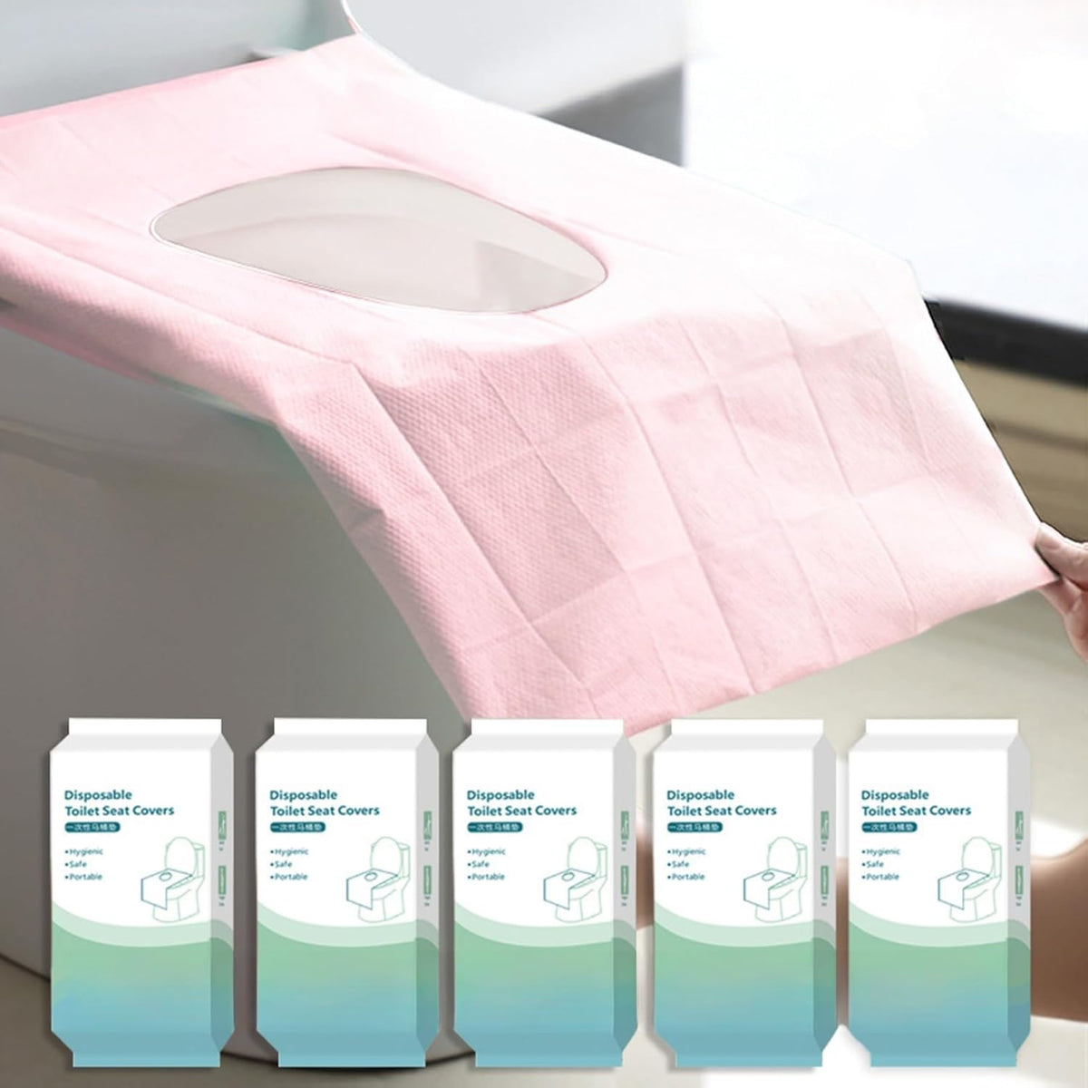50 Pack Toilet Seat Covers Disposable 16x24 Inch XL Portable Toilet Liners Travel Seat Cover for Outdoors,Hotel, Hospital, Travel, Public Toilet Seat Cover (50pack, PINK)