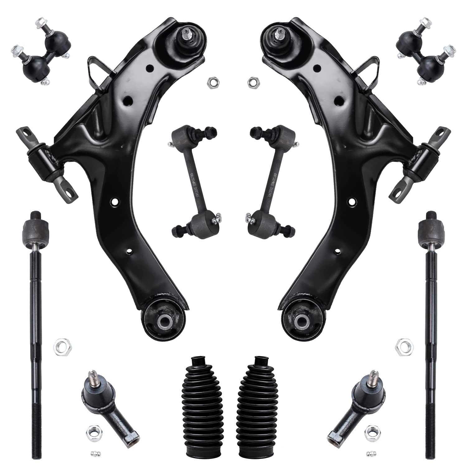 Detroit Axle - Front 12pc Suspension Kit for 01-06 Hyundai Elantra 2001 2002 2003 2004 2005 2006, 2 Lower Control Arms w/Ball Jo