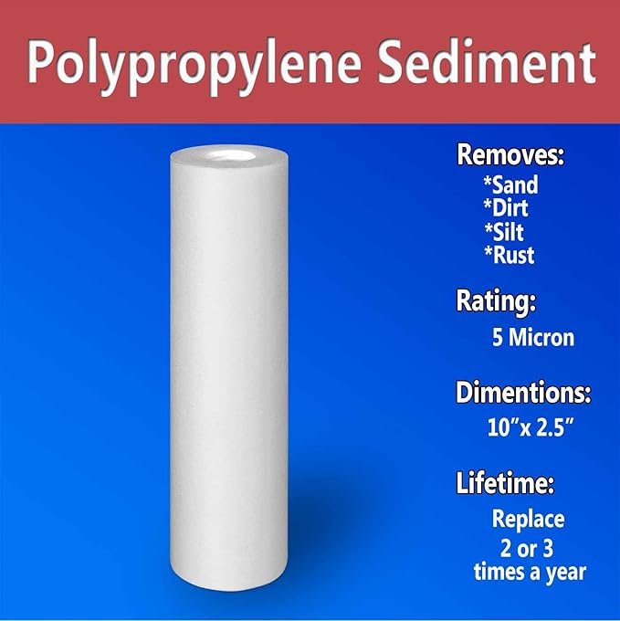 6 Standard Coconut Shell Block Carbon & 6 Four Layers of Filtration Polypropylene Sediment 5 Micron 2.5"x 10" Water Filter Cartridges Universal replacement for Reverse Osmosis & Standard 10” Housing