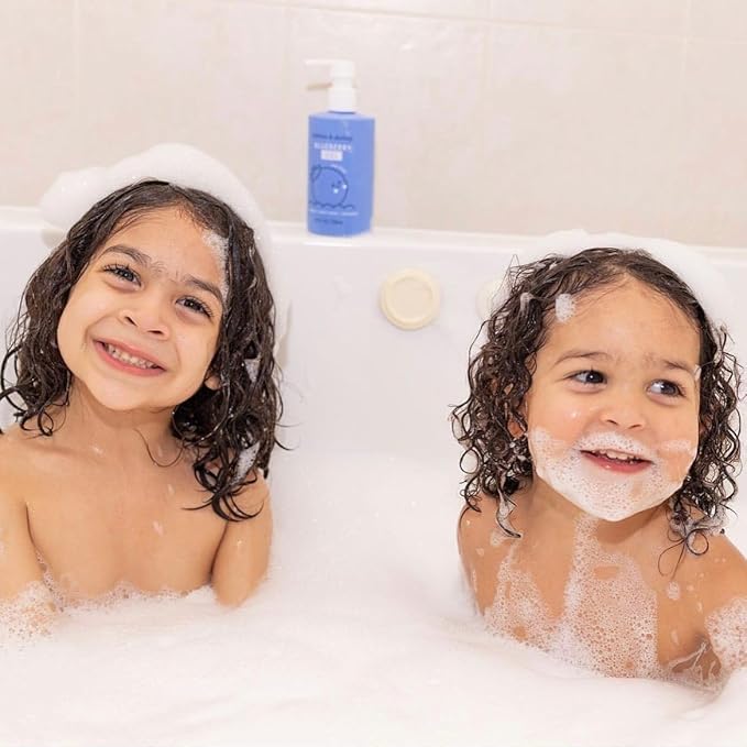 Dabble & Dollop Blueberry Body Wash & Shampoo - 3 in 1 Natural Bubble Bath for Kids, USA-Made, Paraben & Sulfate Free, Vegan, Gluten-Free, Tear-Free (10oz, Pack of 2)
