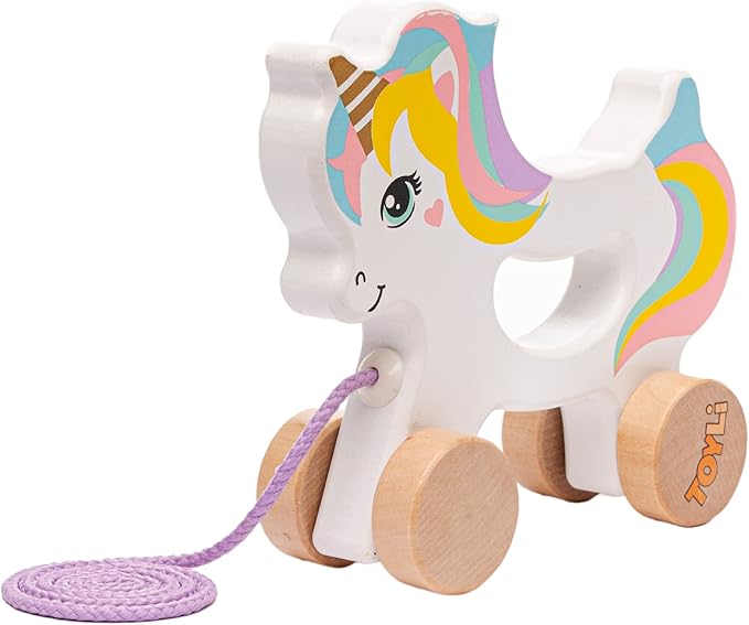 Wooden Unicorn Push & Pull Along Toy Developmental Montessori Toddler Pull Toys Improves Balance Strength Confidence for Infants Develop Cognitive Skills Baby Toddlers 18 Month Pull Toy