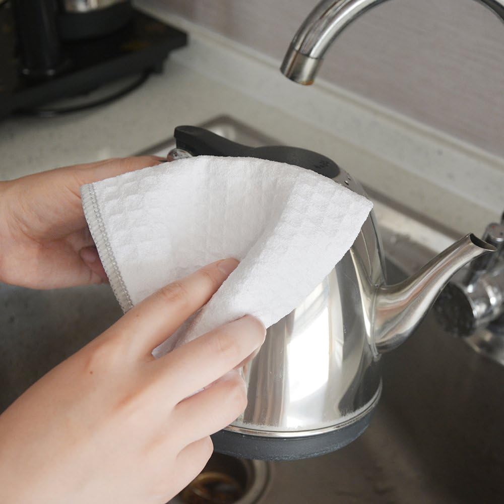 KinHwa Microfiber Dish Cloths Thick Waffle Weave Kitchen Dish Rags Ultra Absorbent Dishcloths 12inch x 12inch 6 Pack - White