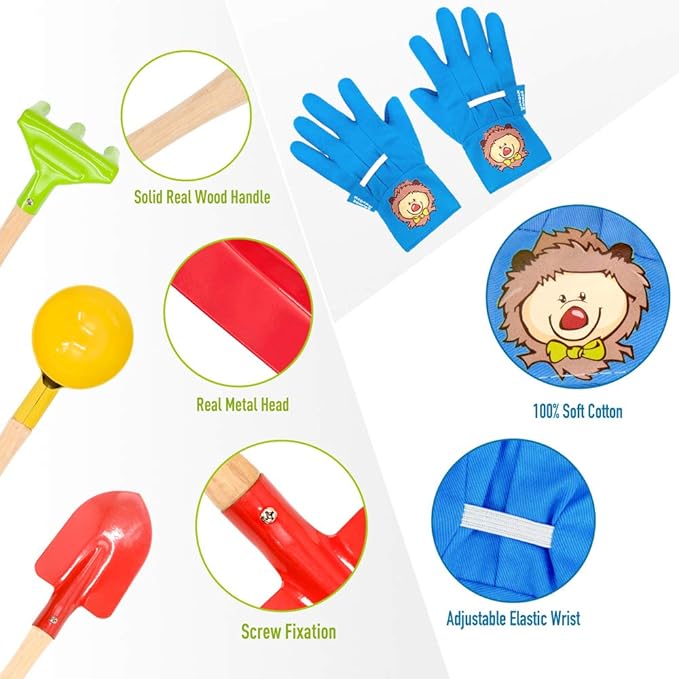 8PCS Kids Rake and Shovel Set, Yard Toys for Kids Ages 3-11, Include Colorful Long Rake, Shovel, Hoe, Leaf Rake, Garden Gifts for Children Outdoor Play