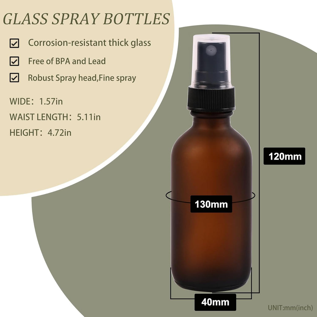 Amber Glass Small Spray Bottles 2 oz 24 Packs,Fine Mist Sprayer Pretty Finish,Refillable Containers mini spray bottles for Cleaning Solutions and Skin Care (Amber Frosted 24Pack)