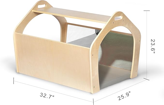 Wooden Playhouse for Toddlers w/Double Non-Shatter Safety Mirrors, Montessori Crawling Tunnel/Crawl-Through Play Set for Children and Kids, Daycare and Preschool Playroom(with Cushion)