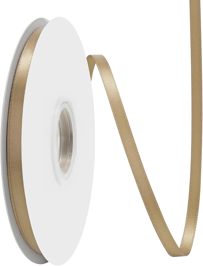 Tan Satin Ribbon 1/4 Inch X 50 Yards Solid Color Double Faced Ribbons Perfect for Crafts Wedding Decor Bow Making Arts Sewing and More