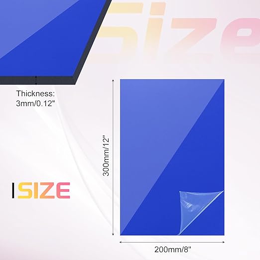 uxcell Acrylic Sheets 12x8 Inch Acrylic Panel 1/8 Inch-3mm Plastic Board for Picture Frames Sign Holders DIY Display Projects Craft, Clear Blue