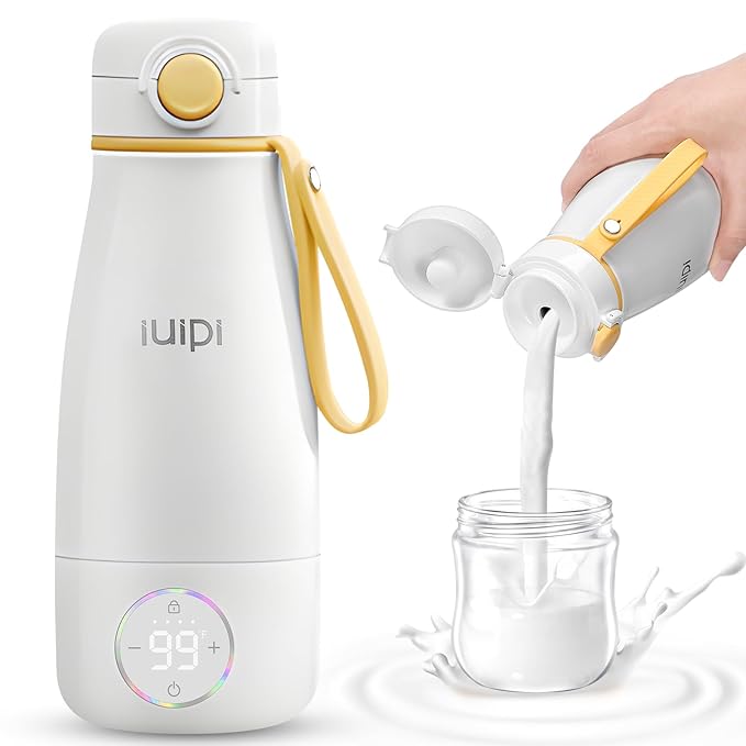Portable Milk Warmer for Travel, 12oz Large Capacity Baby Bottle Warmer for Formula & Breastmilk, Fast Heating Milk Warmer on The Go wth Child Lock,Precise Temp Control