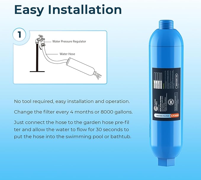 Crystala Garden Hose End Pre-Filter for Swimming Pool, Hot Tubs, Spa, Inflatable Pool, Ponds, Greatly Reduces Bad Taste, Odors, Chlorin and Sediment, up to 8,000 Gallons, 1 Pack