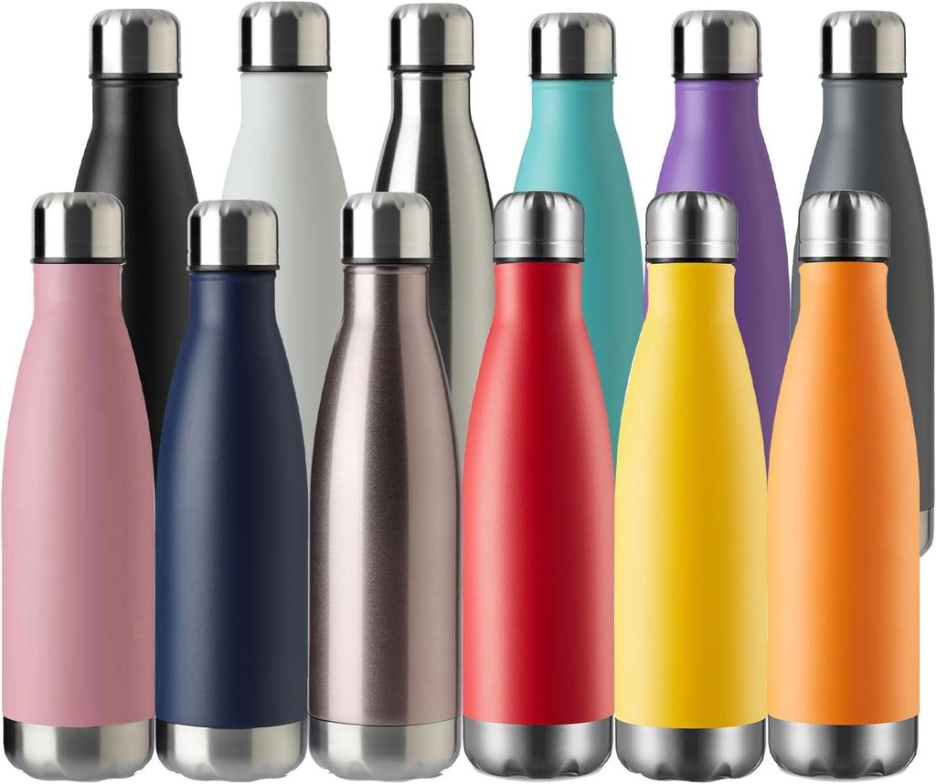 MEWAY 17oz Sport Water Bottle Vacuum Insulated Stainless Steel Sport Water Bottle Leak-Proof Double Wall Cola Shape Water Bottle,Keep Drinks Hot & Cold (colorful，12 Pack)