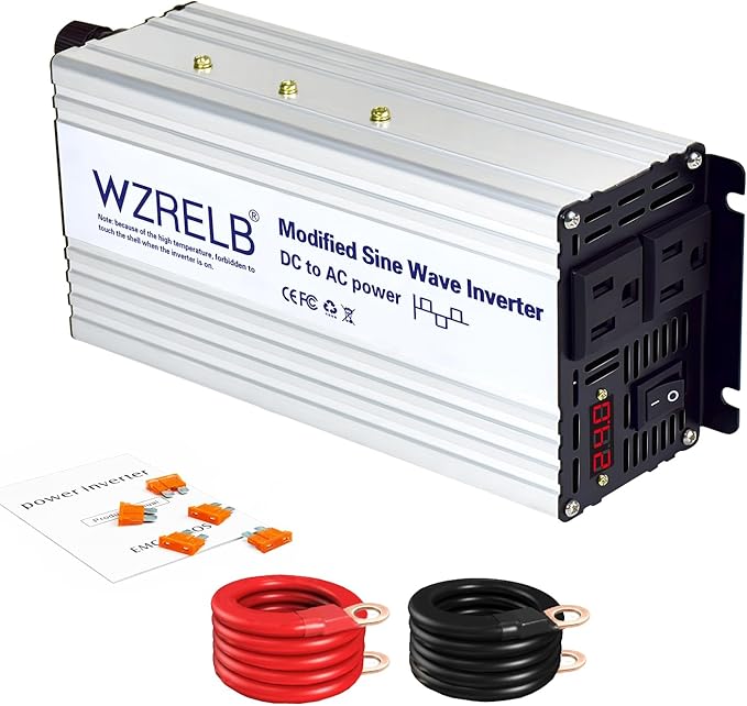 WZRELB 1000W Power Inverter 24V DC to 110V 120V AC,2000W Peak Modified Sine Wave Car Inverter with LED Display,Dual AC Outlets,Soft Starter,Off-Grid Power Converter with High Efficiency up to 90%