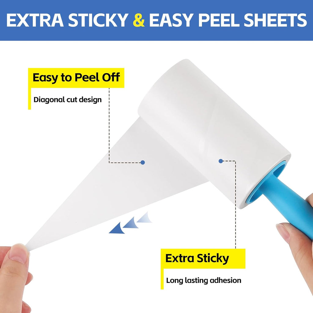 Extra Sticky Lint Roller Refills 6 Pack (720 Sheets) fit 3.8"-4" Standard Size Lint Roller Sticker with Handle, Inner Diameter at 1.5" for Pet Hair, Clothes, Furniture, Cars