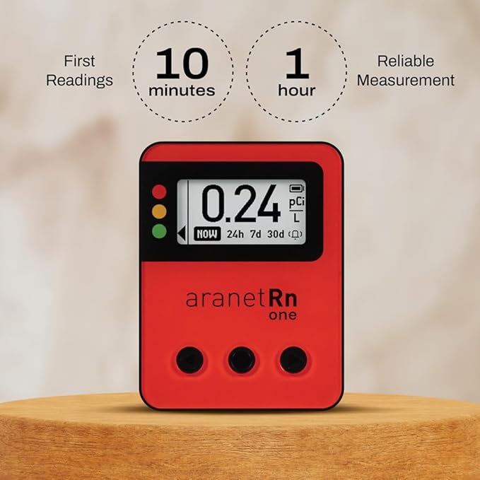Radon One – Fast Home Radon Detector with 10-Minute Response, E-Ink Display, Battery Powered, Portable Real-Time Radon Monitor for Basements & Indoor Air Monitoring (Yellow)
