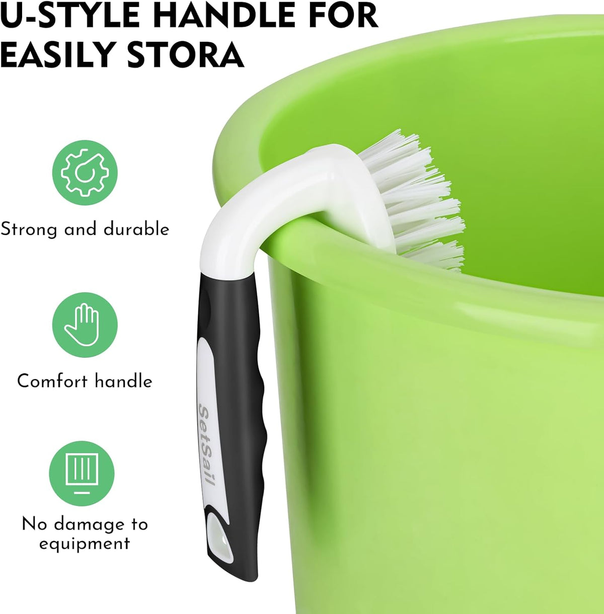 SetSail Scrub Brush, Heavy-Duty Scrub Brushes for Cleaning with Stiff Bristles Cleaning Brush for Shower, Bathroom, Carpet, Kitchen and Bathtub Scrubber - 2 Pack Black