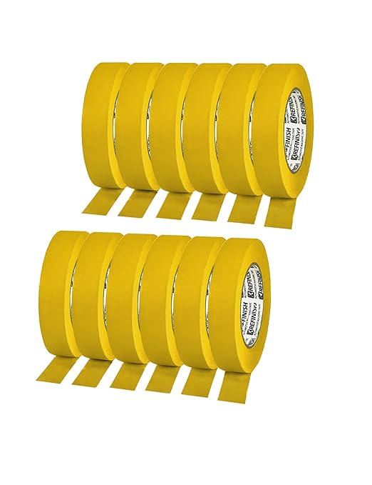 Painters Tape for Cars Vehicles Paint Tape Auto Body Yellow Masking Tape Heat Resistant Automotive Removable No Residue Painting Tape Bulk Set for Paint Booth, 0.94in-60 yards/12rolls