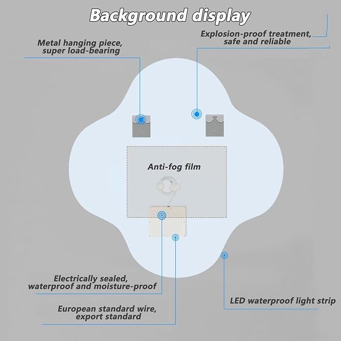 Irregular Bathroom Mirror with LED Light, Wall Mounted Mirror with Demister Pad, 3-Color Dimmable LED Light, for Wall, Living Room, Bedroom, Vanity, Entryway(90cm/35.4in)