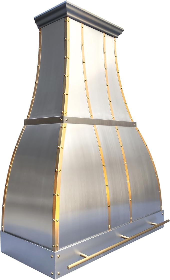 CHETTO C Stainless Steel Range Hood Cover with Quiet Vent Hood Insert Custom Handcrafted Metal Kitchen Fan with Towel Rack LED Light 54"W x21"D x42"H Brushed Stainless Steel Wall Mount