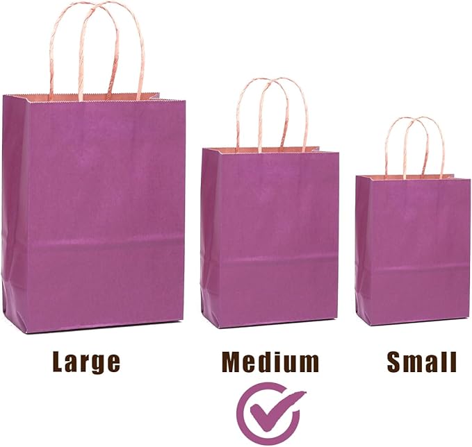 qiqee 32-Packs Deep Purple Paper Gift Bags with Handles Bulk 7.6"x4.75"x10.5" Medium Size Gift Bags Multiple Uses