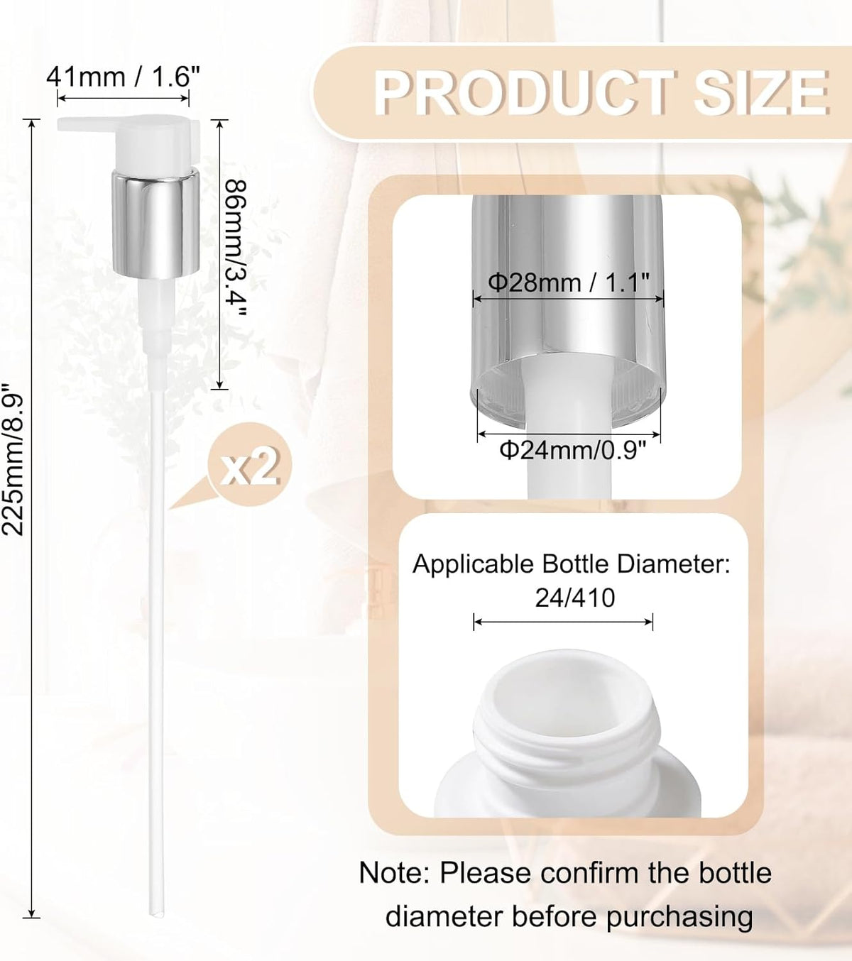 uxcell 2 Pcs Soap Dispenser Pump Heads, Hand Soap Dispensers Top Pumps Replacement Clip-on Pumphead for Standard 24/410 Neck Size Bathroom Lotion Shampoo Bottle, Silver White