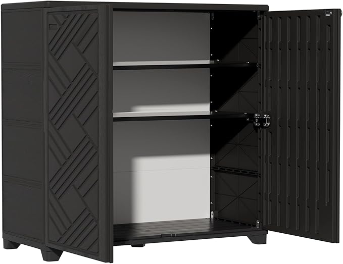 ZZM Indoor/Outdoor Storage Cabinet Waterproof, 34"x15"x34" Plastic Outdoor Storage Box for Garden Balcony Bathroom, All Weather Outdoor Storage Clearance, DIY Usage, with 2 Shelf (Black)