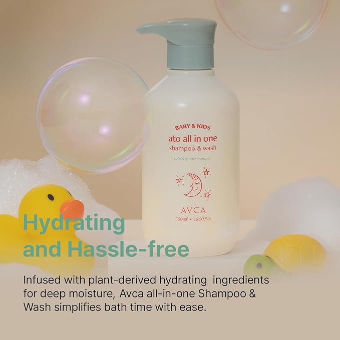 AVCA Baby & Kids All-in-One Shampoo & Wash for Sensitive Skin and Gentle Cleansing 500ml/16.90fl. oz.