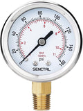 SENCTRL 0-160 Psi Pressure Gauge, 2" Dial, 1/4 NPT Lower Mount, Waterproof, Stainless Steel Case, for Pneumatic Regulator Air Compressor RV Regulator Water Tire Pressure Test