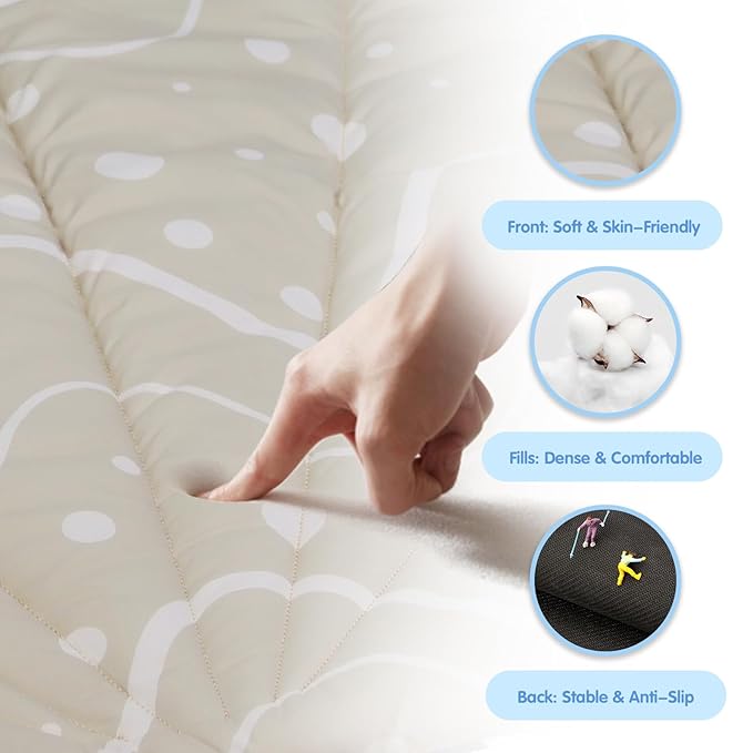 Baby Play Mat, Oversize Shell Tummy Time Mat with 6 Detachable Baby Activity Toys, Baby Gyms & Playmats for Babies 0-6 Months, Baby Mat for Floor Newborn Baby Shower Gifts (Beige)