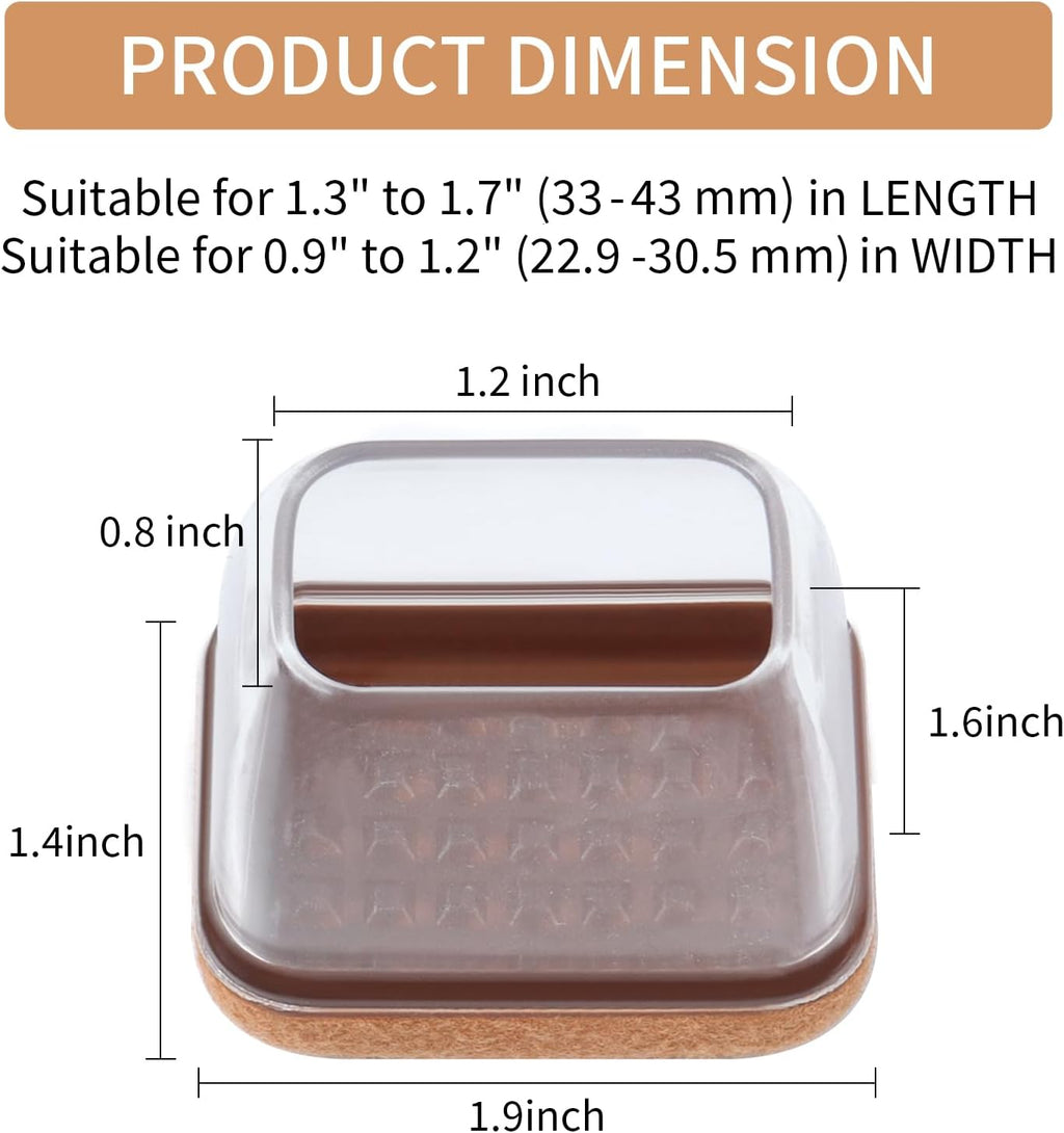 Ezprotekt 24 Pcs Rectangle Clear Silicone Chair Leg Floor Protectors Caps, Rectangle Felt Furniture Leg Pads Covers Cups for Chair Table -Anti-Scratches and No Noise (Fit L :1.3-1.7", W: 0.9-1.2")