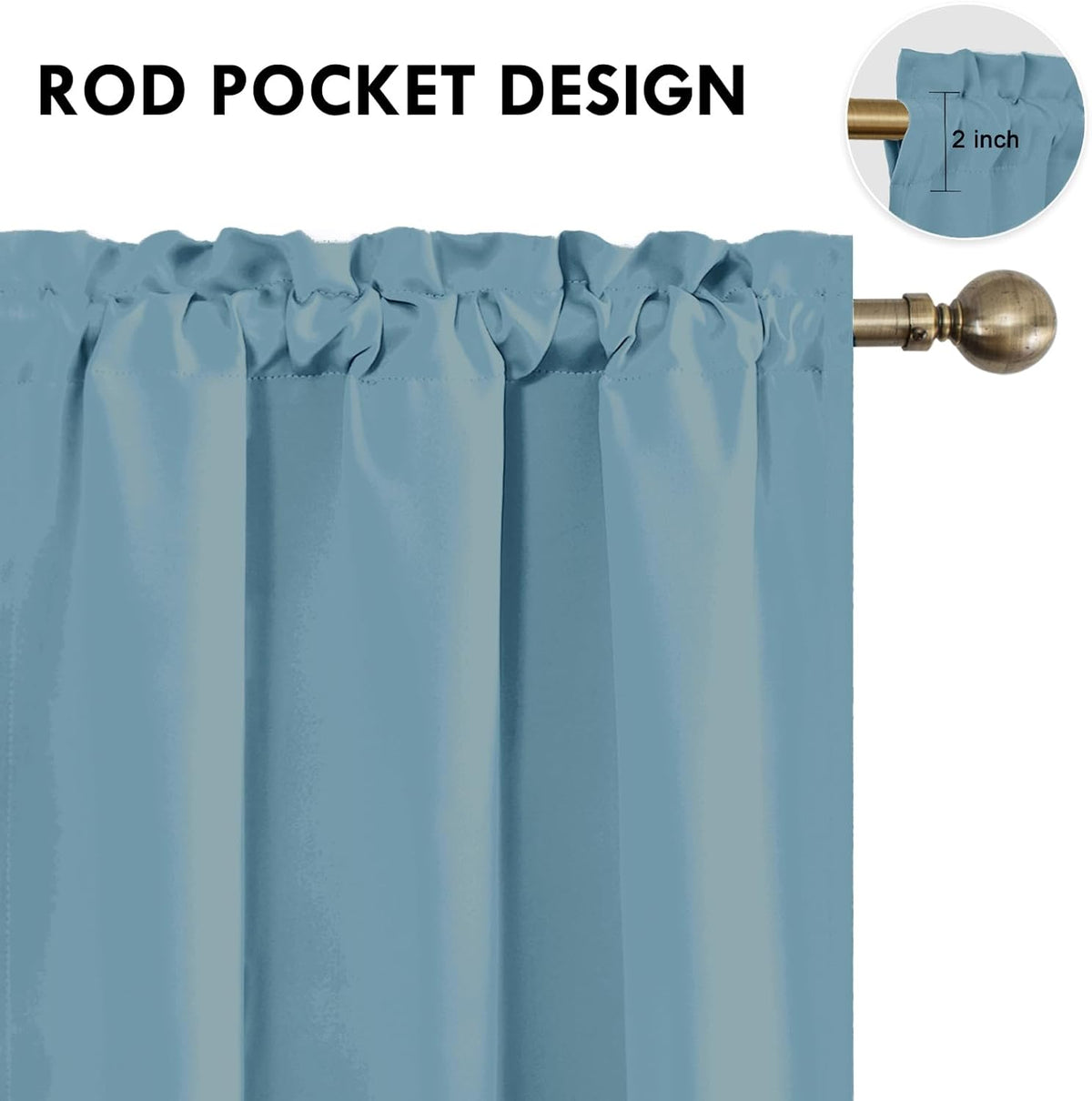 DWCN Blackout Curtains for Living Room Thermal Insulated, Energy Saving & Noise Reducing Bedroom Curtains, Stone Blue, W 42x L 63 Inch, Set of 2 Rod Pocket Curtain Panels