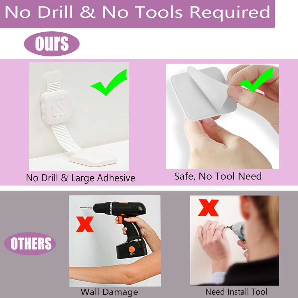 Upgraded No Drill Adhesive Furniture Anchor, Adjustable Anti Tip Furniture Wall Straps for Baby Proofing & Pets, Secure to Playroom, 4 Pack