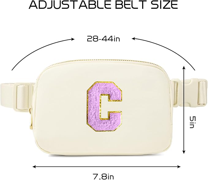 Gitus Gifts for 8 9 10 11 12 Year Old Girls Belt Bag Fanny Pack Crossbody Bags with Initial Letter Patch Cute Stuff Birthday Gifts for Teen Girls Women Personalized Trend Stuff (Ivory-C)