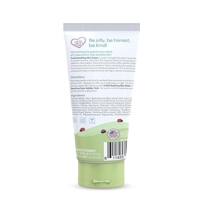 TruKid Natural Eczema Cream for Kids, Toddlers & Babies, NEA-Accepted for Eczema, Safe for Sensitive Skin on Face, Body, & Hands, Unscented, Hydrates & Moisturizes Irritated & Itchy Skin, 3.4oz