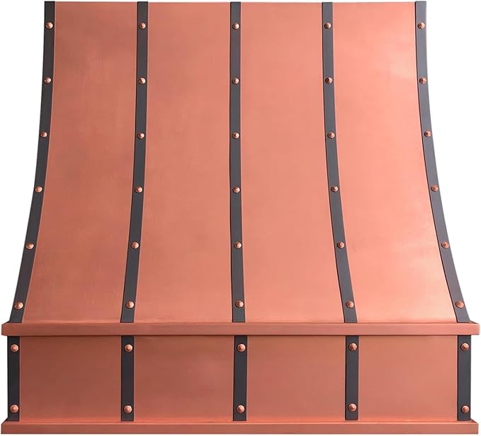 CT Copper Tailor Sloped Copper Vent Hood Wall Mount,42'' W,39''H, 1150 CFM Exhaust Fan,Stainless Steel Vent,LED Light,Dishwasher-Safe Baffle Filters,VH8TR1
