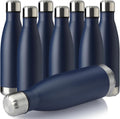 MEWAY 17oz Sport Water Bottle 8 Pack Vacuum Insulated Stainless Steel Leak-Proof Double Wall Cola Shape Water Bottle,Keep Drinks Hot & Cold (Navy,8 Pack)