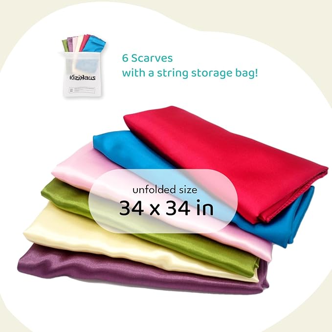 Play Scarves for Kids – 34" 6 Pack Play Silks with Glossy & Matte Texture – Colorful for Toddlers, Montessori Toy for Sensory Play, Pretend Play & Movement