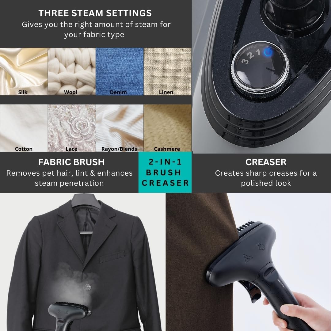 True & Tidy Heavy Duty Commercial Full Size Standing Garment Steamer for Clothes with Extra Large 2.9L (98 oz) Water Tank for 90+ mins of Steam Time, 1800 watts of Powerful Steam, 3 Settings, Gray