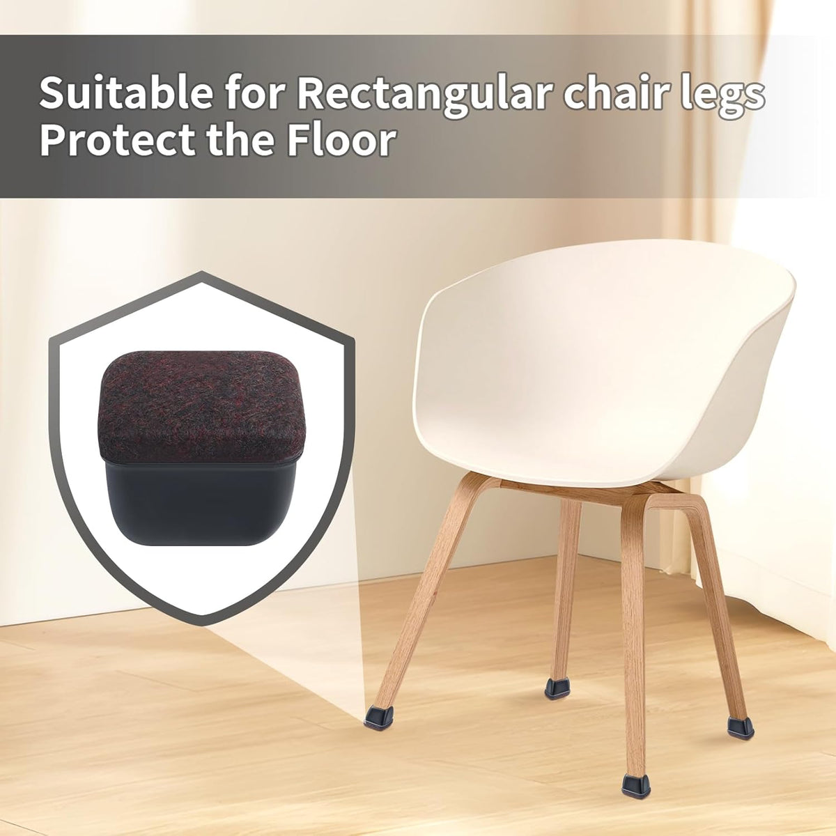 Ezprotekt 16 Pcs Rectangle Black Felt Chair Leg Floor Protectors for Hardwood Floors, Rectangle Silicone Felt Furniture Pads Caps, Table Leg Covers Cups Anti- Scratches (Fit W:0.6-0.8", L:0.9-1.3")