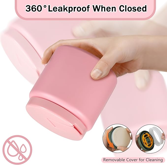 26oz Kids Thermos for Hot Food, Insulated Vacuum Food Jar with Buckle Lid, Stainless Steel Wide Mouth Leak Proof Insulated Lunch Container for School Picnic Travel, Pink