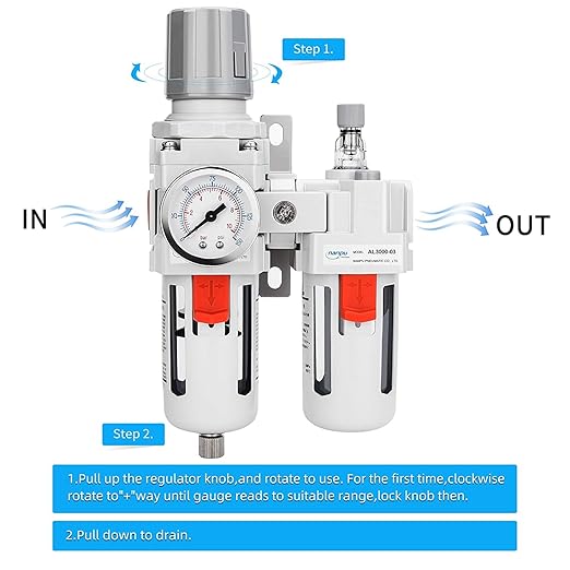 NANPU 3/8" NPT Compressed Air Filter Regulator Lubricator Combo, Water/Oil Trap Separator - Gauge(0-150 psi), Poly Bowl, Semi-Auto Drain, Bracket