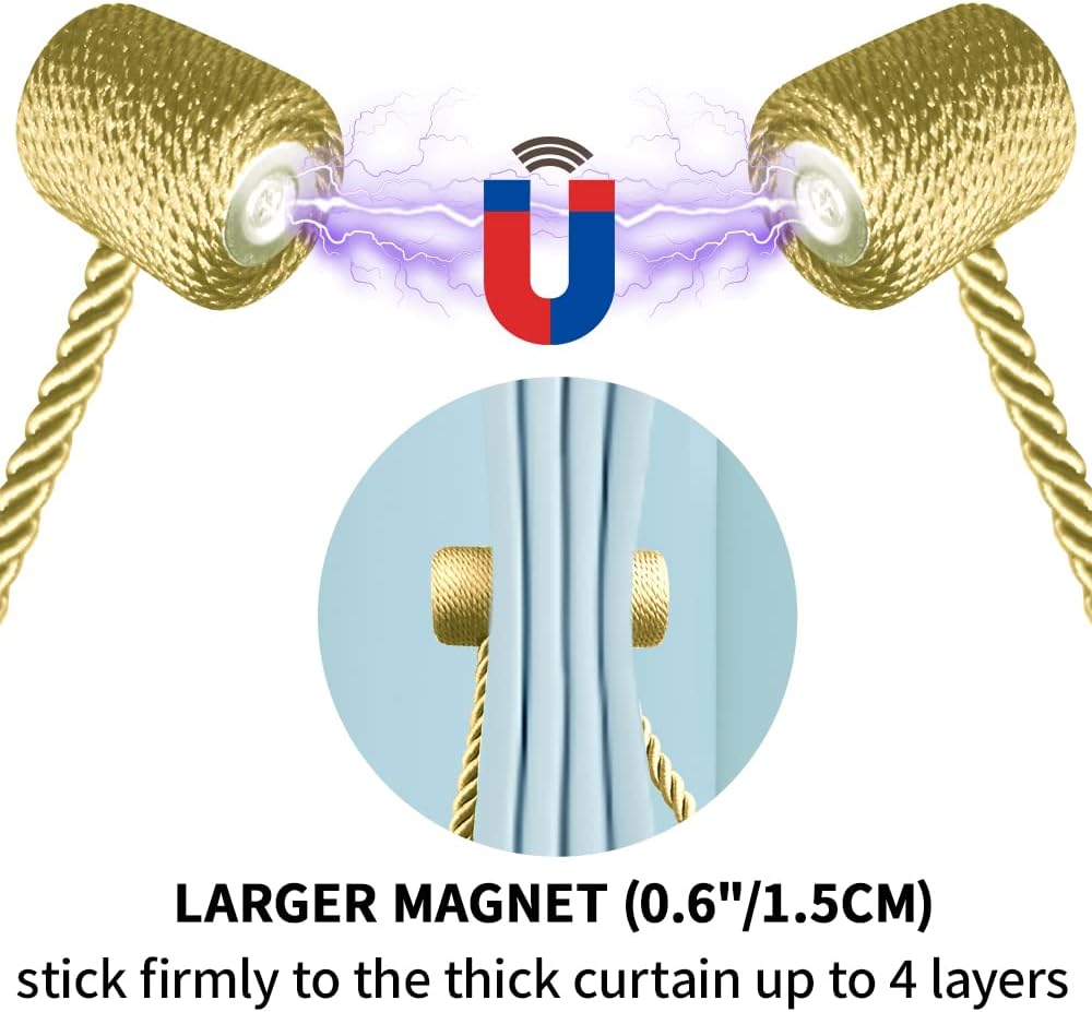 18 Inch Strong Magnetic Curtain Tiebacks, Curtain Holdbacks Modern Upgrade Strong 2021 New Twisted Style Decorative Drapery Rope Tie Backs(4 Pack Gold)