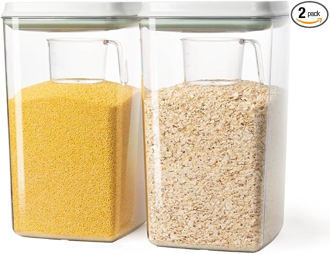 Pop Airtight Food Storage Containers Set with Lids, Large 4.2Qt/4L Food Containers with Scoop, Kitchen Pantry Organization and Storage, BPA Free Stackable Cereal Container (2 * 4.2Qt)