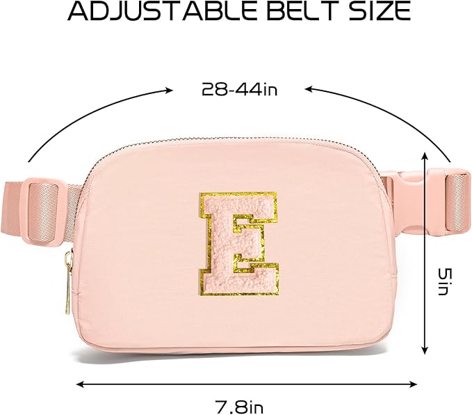 Gitus Gifts for 8 9 10 11 12 Year Old Girls Belt Bag Fanny Pack Crossbody Bags with Initial Letter Patch Cute Stuff Birthday Gifts for Teen Girls Women Personalized Trend Stuff (Coral Pink-E)