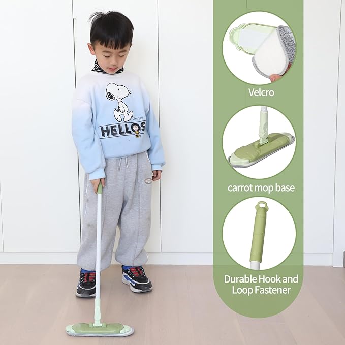 Kids Cleaning Toy Set, Mini Child Broom, Mop and Dustpan, Little Housekeeping Helper Set ,Pretend Home Cleaning Play Set for Toddler Age 1-5,6pcs (Green)