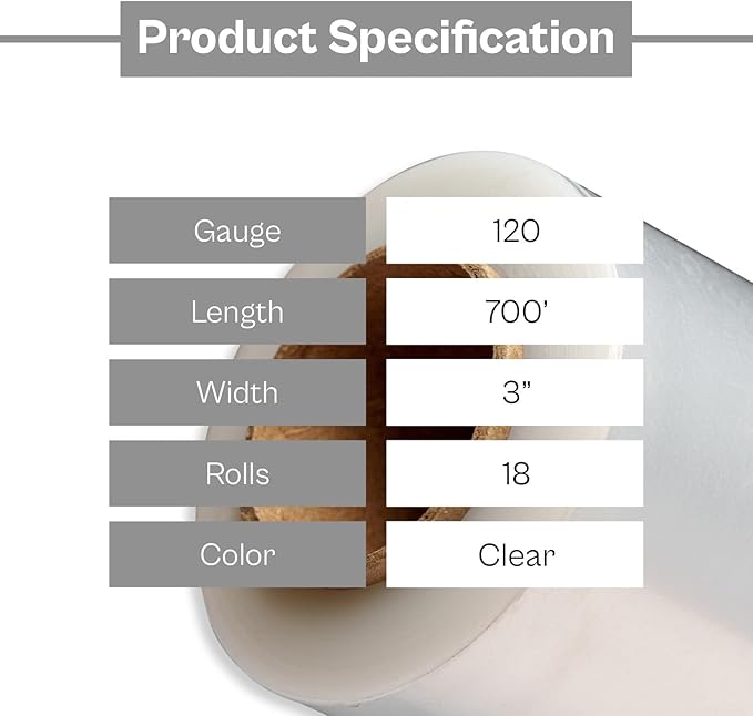 PSBM Mini Stretch Wrap with Handle, 18 Pack, 3 Inch x 700 Feet, 120 Gauge, Clear, Small Plastic Cling Film for Pallets Moving Storing